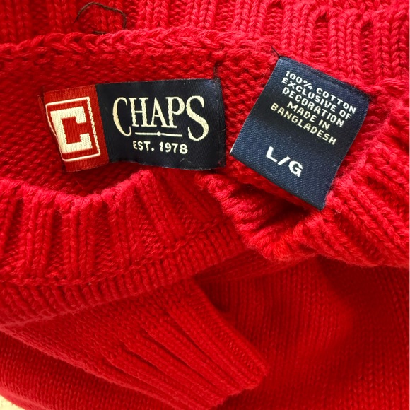 Chaps Men's Red Cotton Crewneck Sweater Knit Pullover Classic Casual Large - Picture 3 of 5
